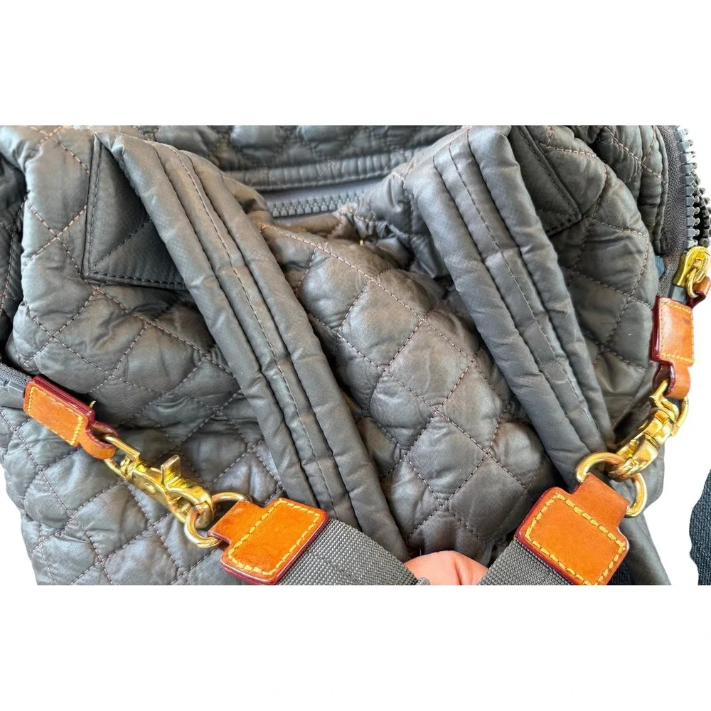 MZ Wallace‎ Sutton Gray Deluxe Quilted Medium Tote Crossbody Bag Gold Hardwarer